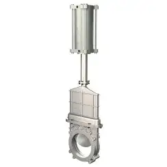 Unidirectional knife gate valve for high pressure with blind body with ductile-iron body and NBR seat, DN200, PN10. PA570 series pneumatic actuator