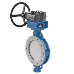 Wafer type butterfly valve with double eccentricity with stainless-steel body and stainless steel disk and PTFE+SS seat, DN350, PN25. PA400 series reducer