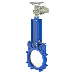 Unidirectional knife gate valve with steel body and EPDM seat, DN900, PN10. PA540 series electric actuator