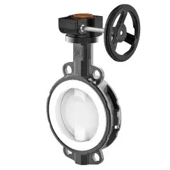 Wafer type lined butterfly valve with stainless-steel + molybdenum body and stainless steel disk and PTFE seat, DN80, PN10. PA200 series 