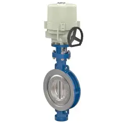 Wafer type butterfly valve with tripple eccentricity with alloyed-steel body and carbon steel disk and metal-on-metal seat, DN400, PN10. PA900 series electric actuator