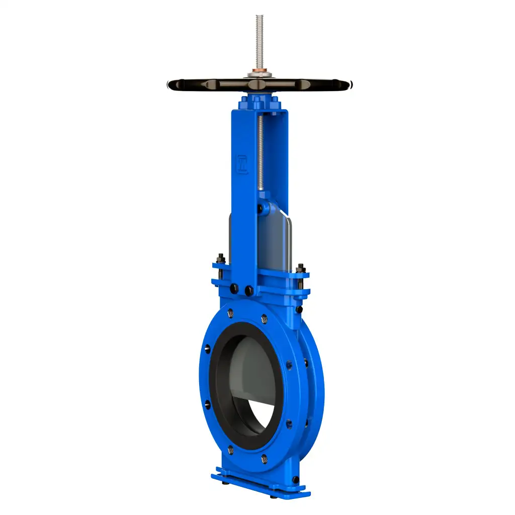 Bidirectional knife gate valve with internal rubber inserts with ductile-iron body and ss304+graphite seat, DN1200, PN10. PA550 series pneumatic actuator