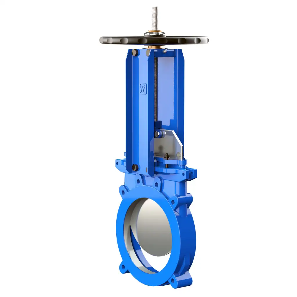 Unidirectional knife gate valve with steel body and EPDM seat, DN900, PN10. PA540 series pneumatic actuator