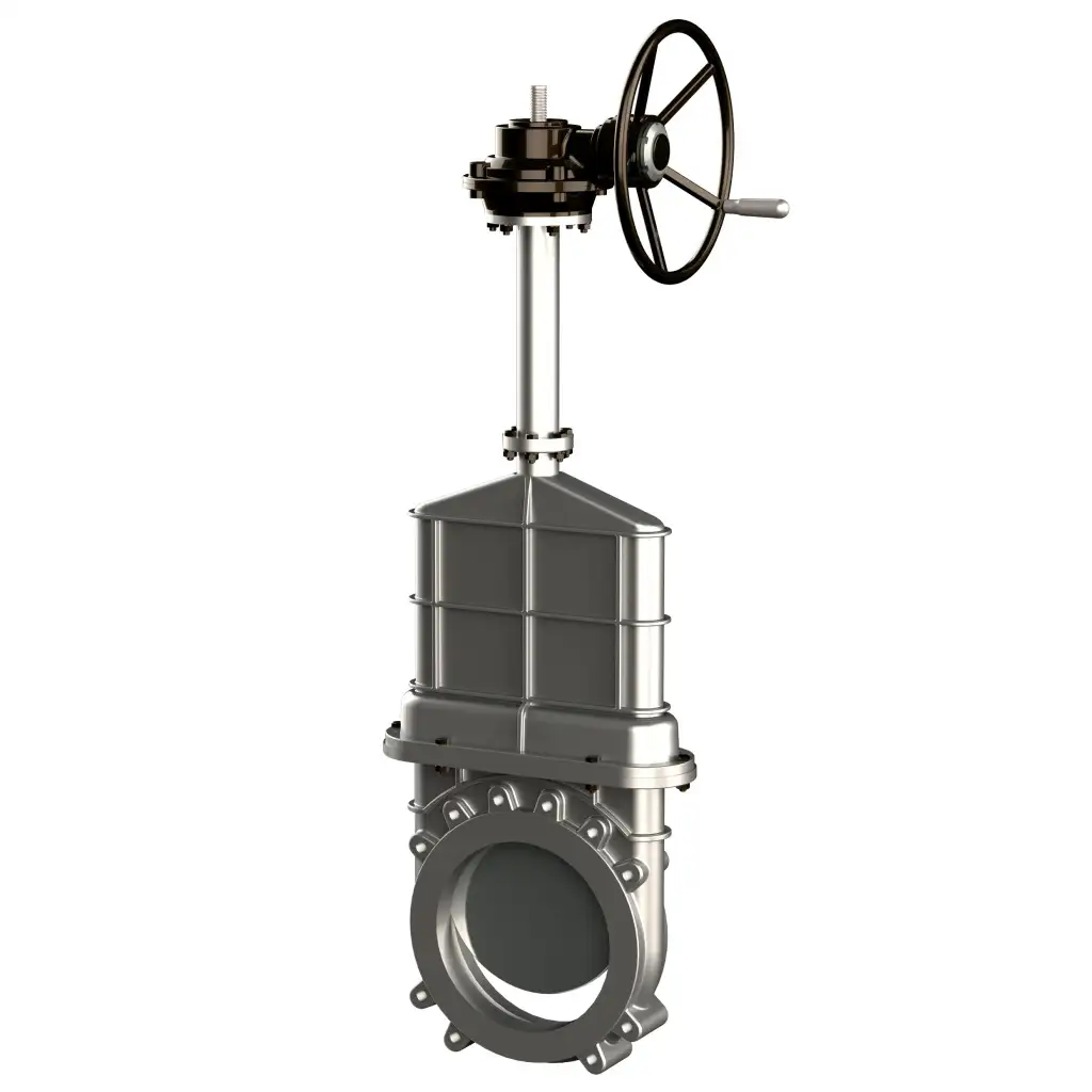 Unidirectional knife gate valve for high pressure with blind body with stainless-steel body and EPDM seat, DN700, PN10. PA570 series pneumatic actuator