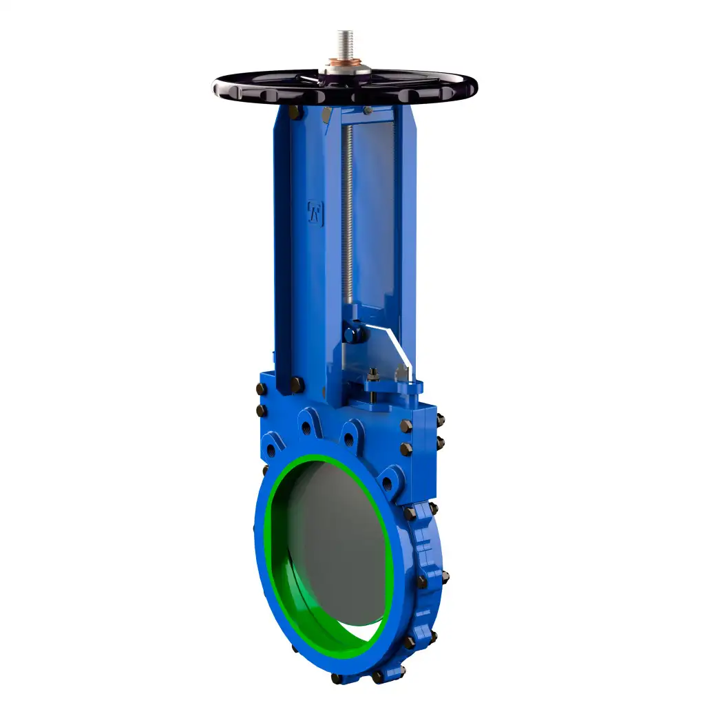 Bidirectional knife gate valve with polyurethane seat with steel body, DN800, PN10. PA560 series pneumatic actuator